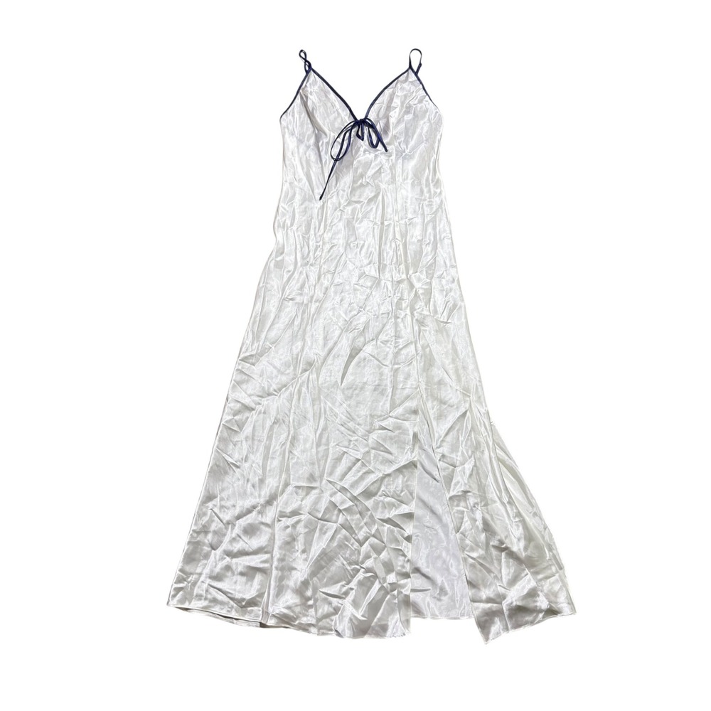 Vintage 1996 Victoria's Secret White Satin Blue Trim Nightgown NWT‎